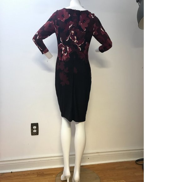 NWT Le Chateau Burgundy Wine Red White Floral Formal Cocktail Bodycon dress - Picture 4 of 10